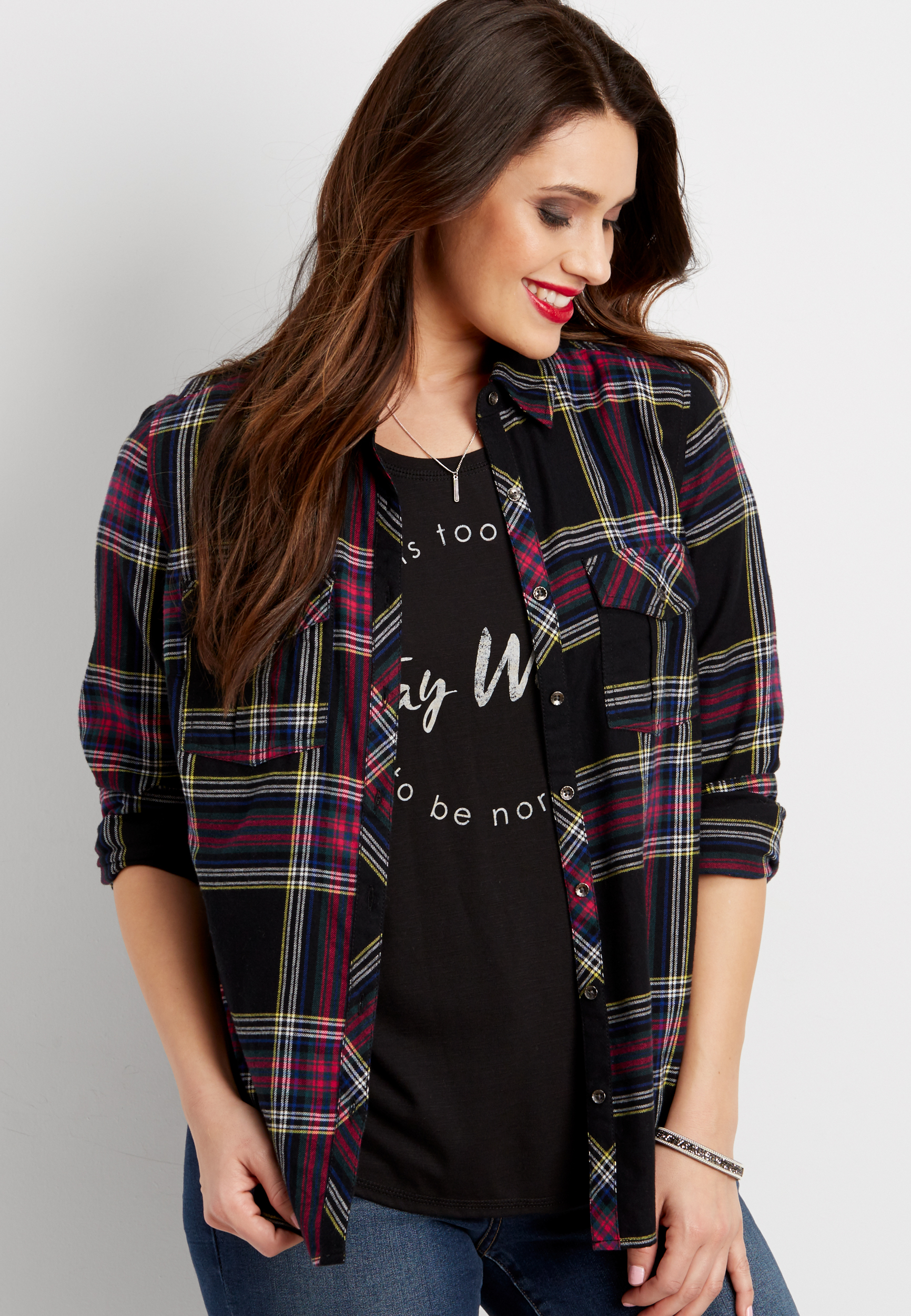 button flap pockets button down flannel shirt | maurices