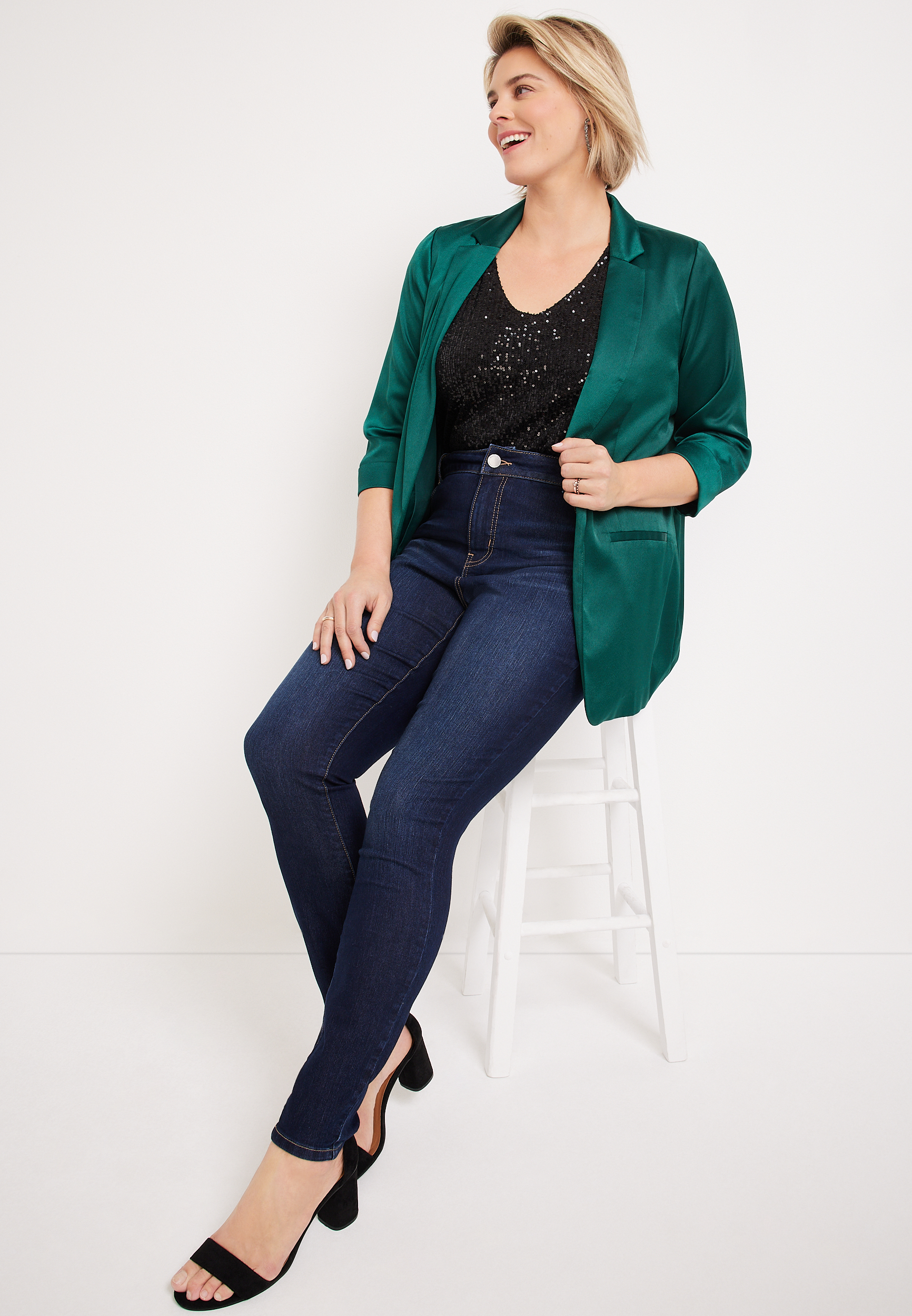 Plus Size Everflex&trade; Mid Fit Mid Rise Dark Wash Jean, C258, large