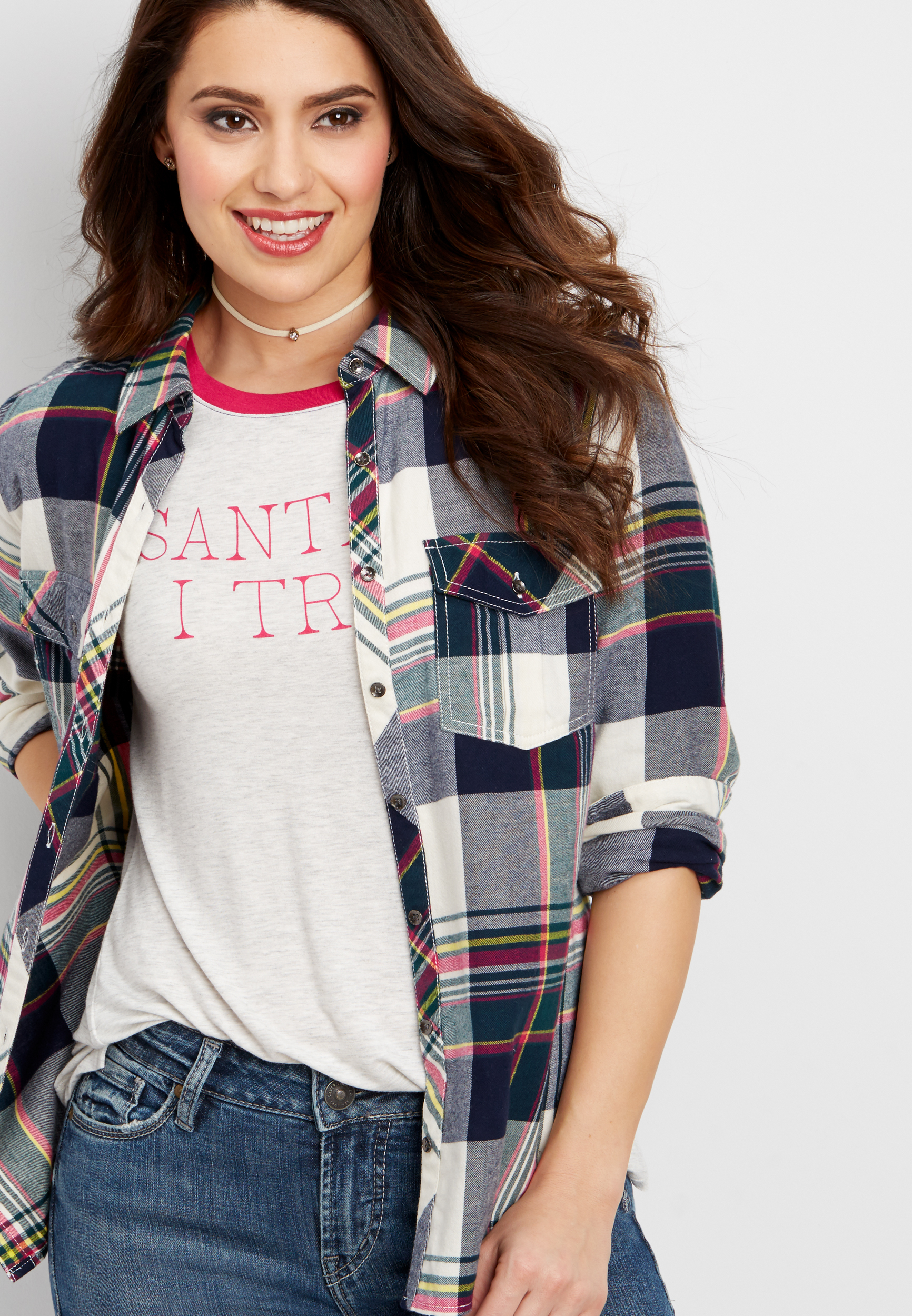multicolor button down flannel shirt | maurices