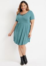 Plus Size 24/7 Lace Up Skater Mini Dress, C6152, small