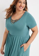 Plus Size 24/7 Lace Up Skater Mini Dress, C6152, small