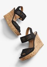 Beverly Crochet Wedge, BLACK, small