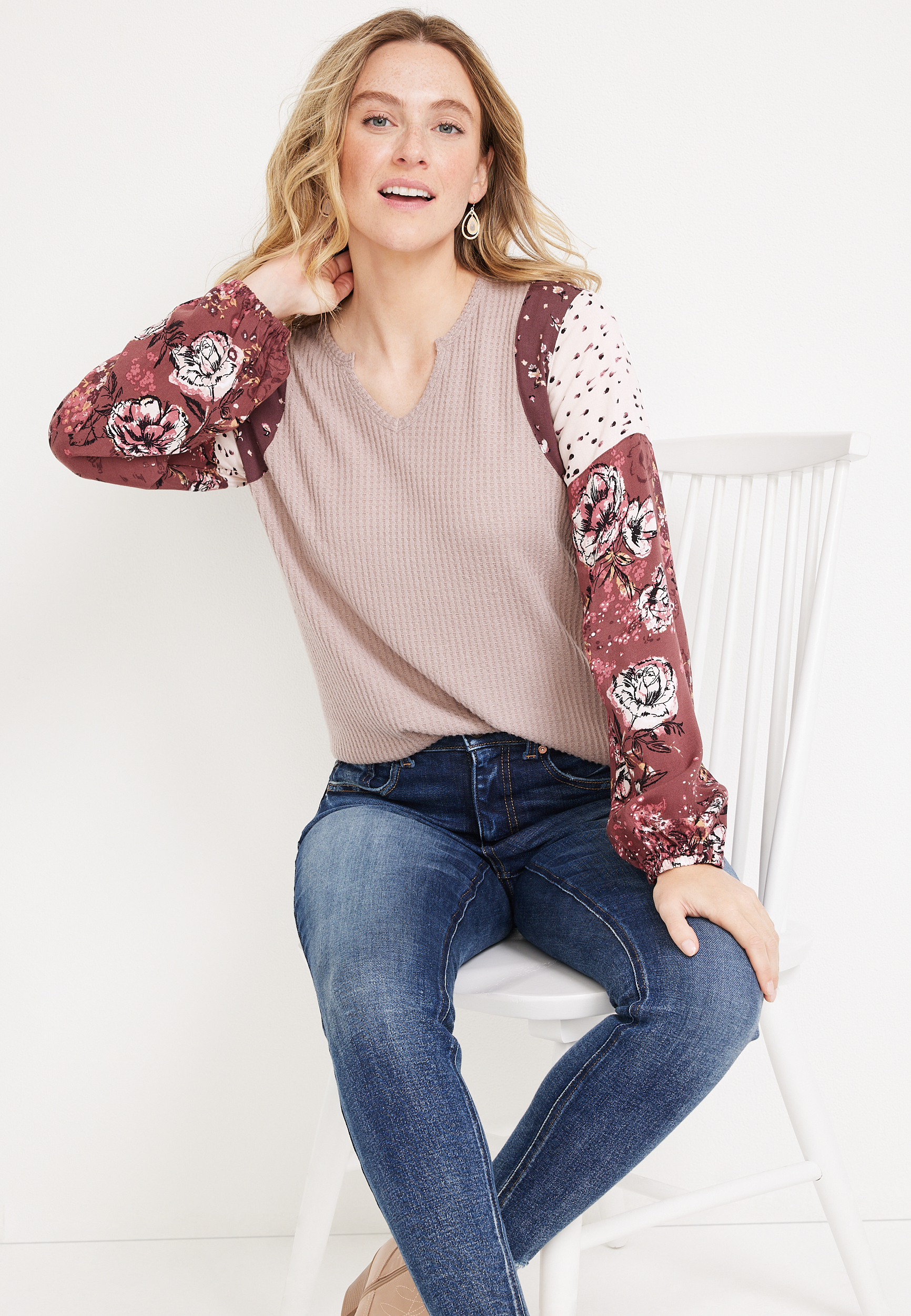 Waffle Mix Long Sleeve Tee, C7726, large