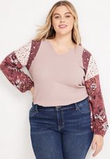Plus Size Waffle Mix Long Sleeve Tee, C7726, small
