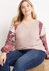 Plus Size Waffle Mix Long Sleeve Tee, C7726, small