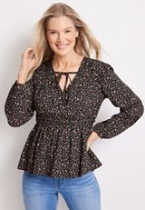 Floral Peplum Top, BLACK COMBO, small