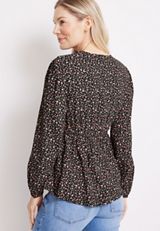 Floral Peplum Top, BLACK COMBO, small