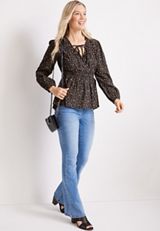 Floral Peplum Top, BLACK COMBO, small