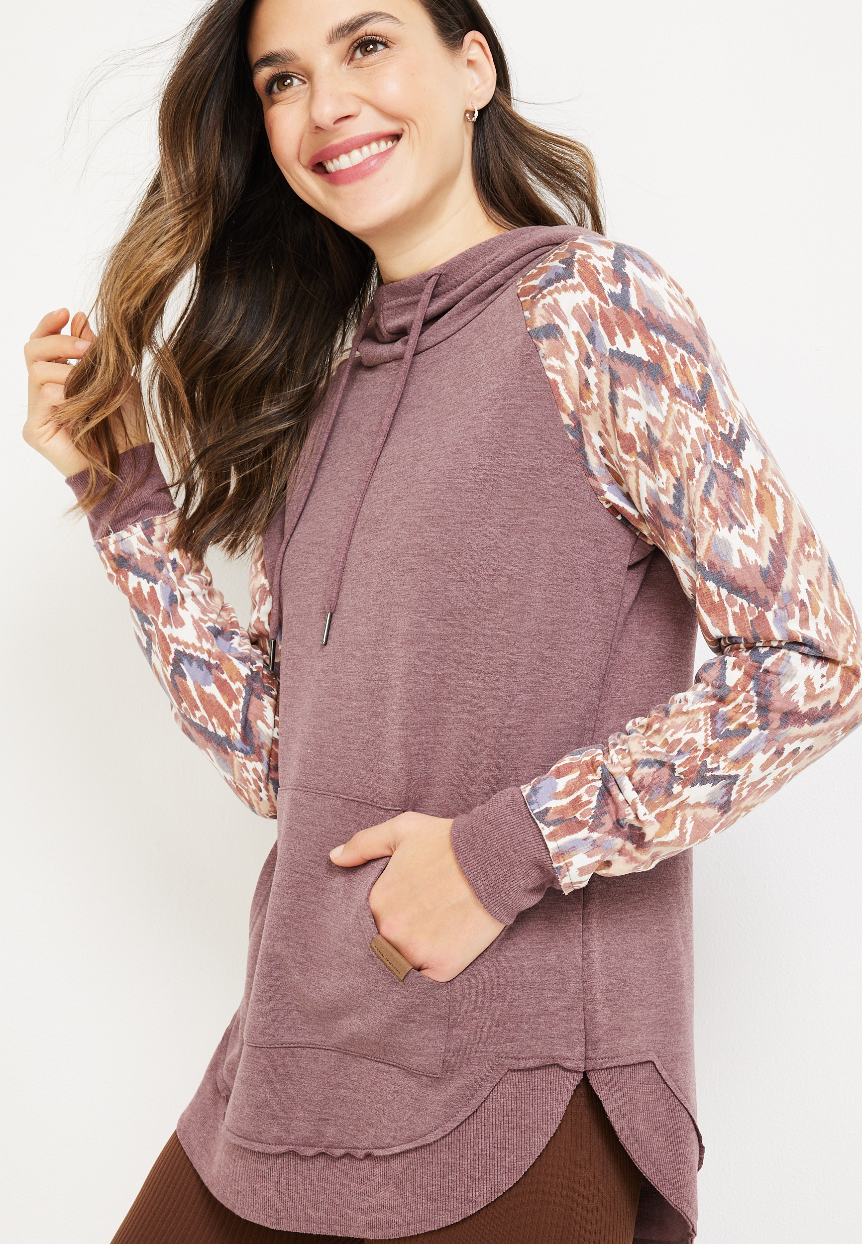 Harmony Ikat Sleeve Hoodie, , large