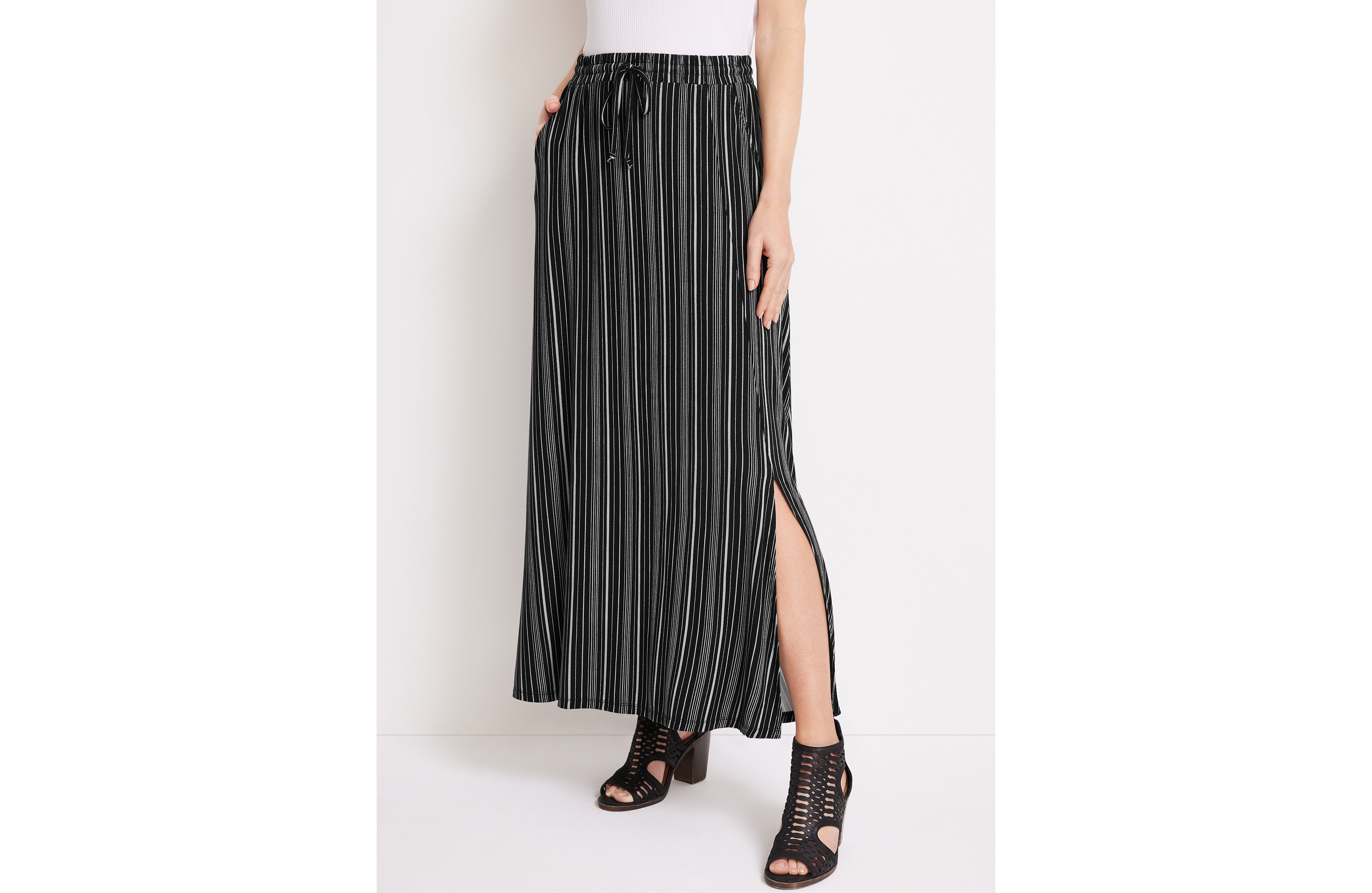 Drawstring Waist High Rise Maxi Skirt