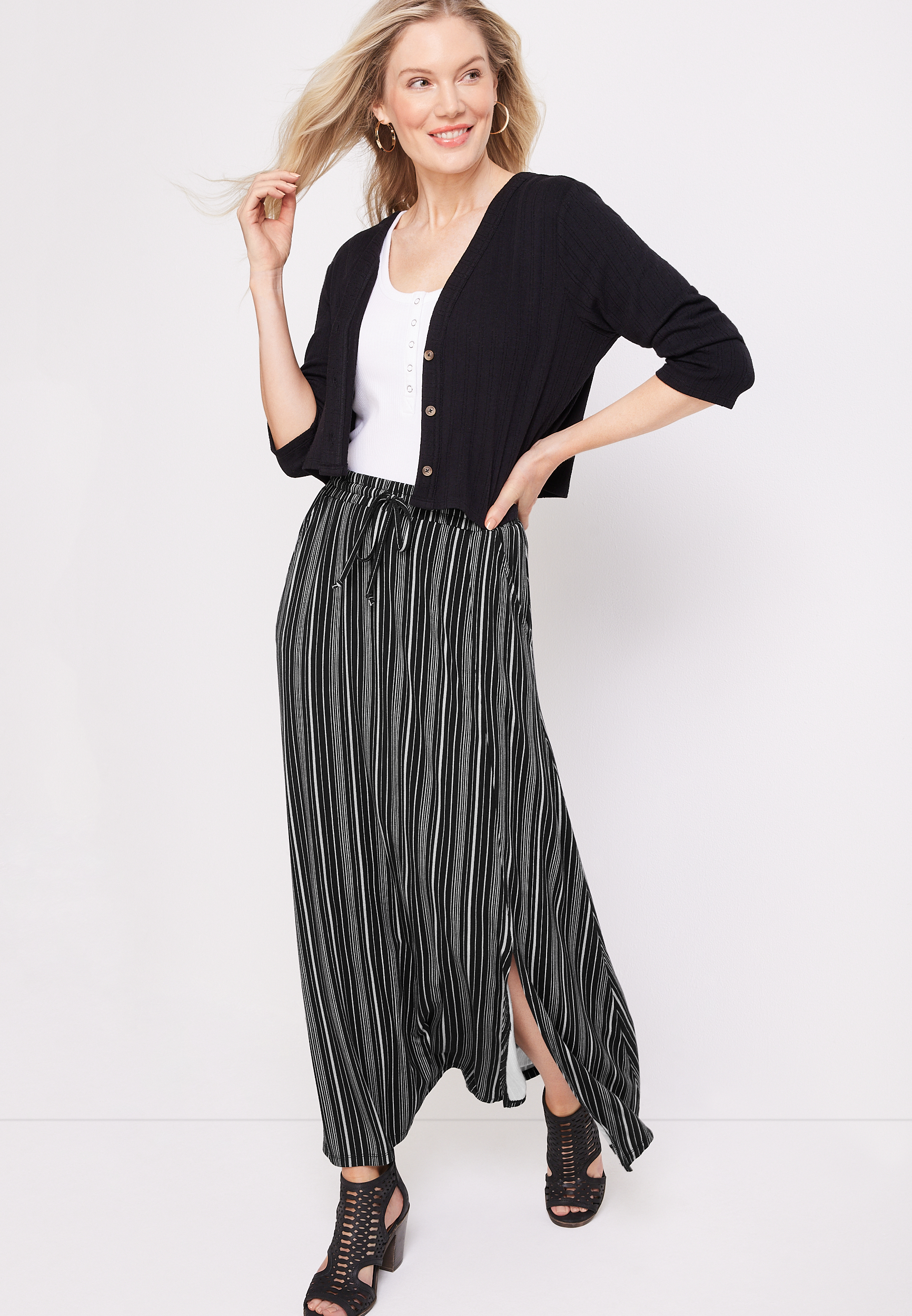Drawstring Waist High Rise Maxi Skirt, C1756, large