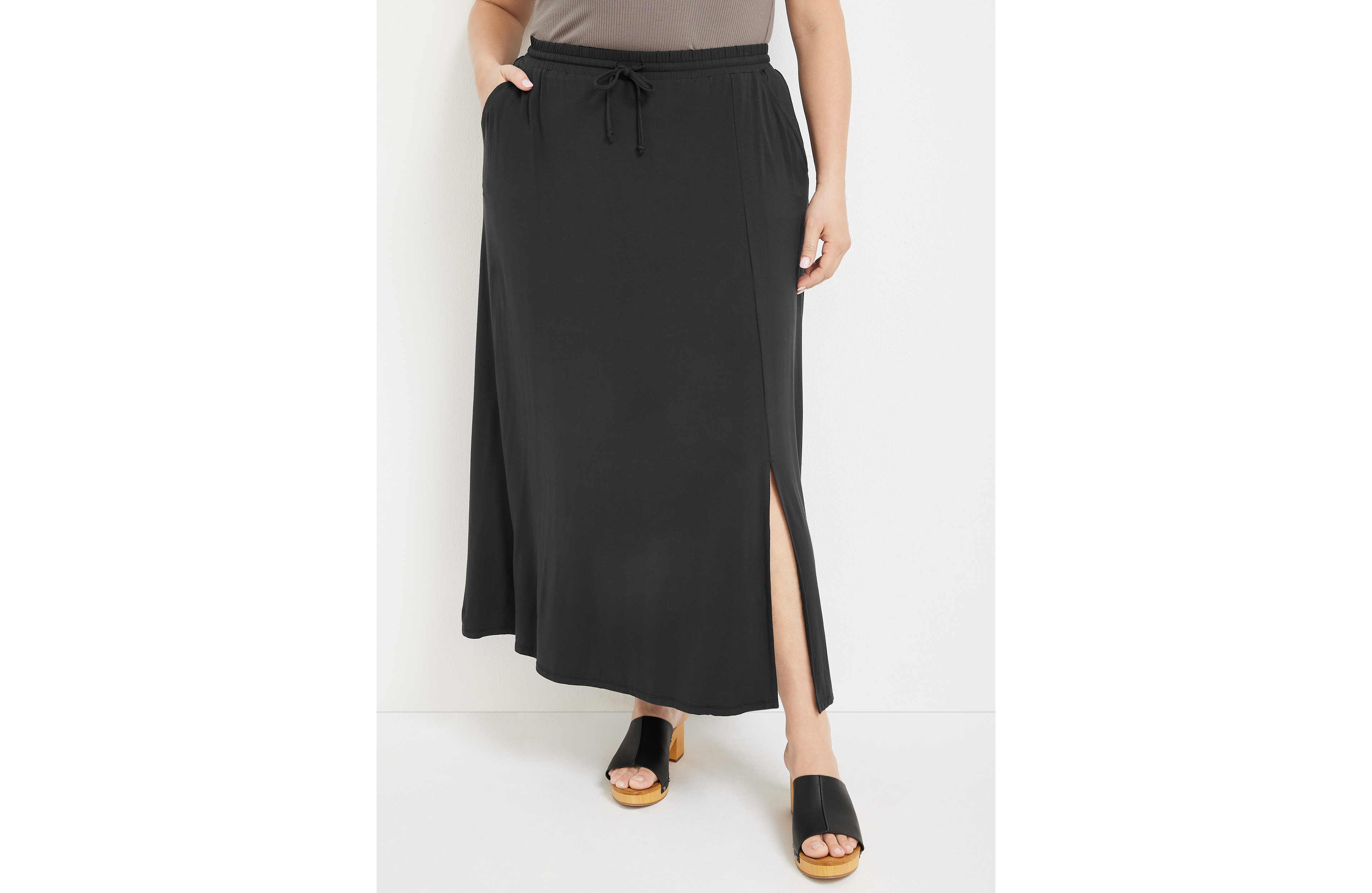 Plus Size Drawstring Waist High Rise Maxi Skirt