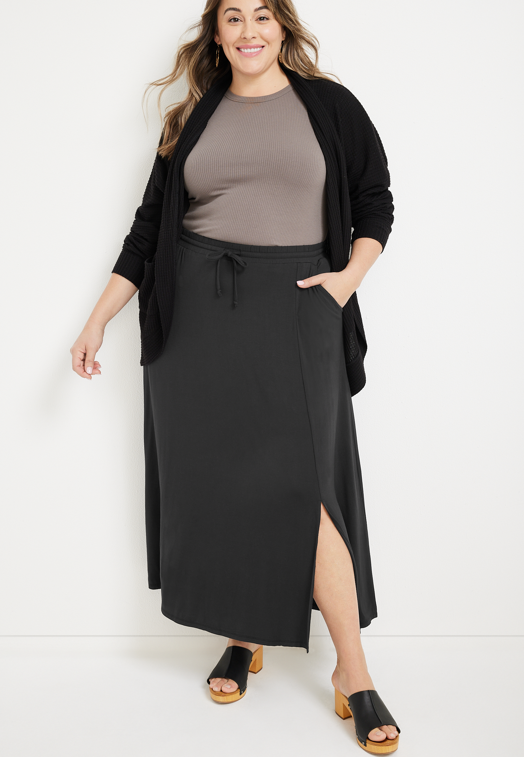 Plus Size Drawstring Waist High Rise Maxi Skirt, C106, large