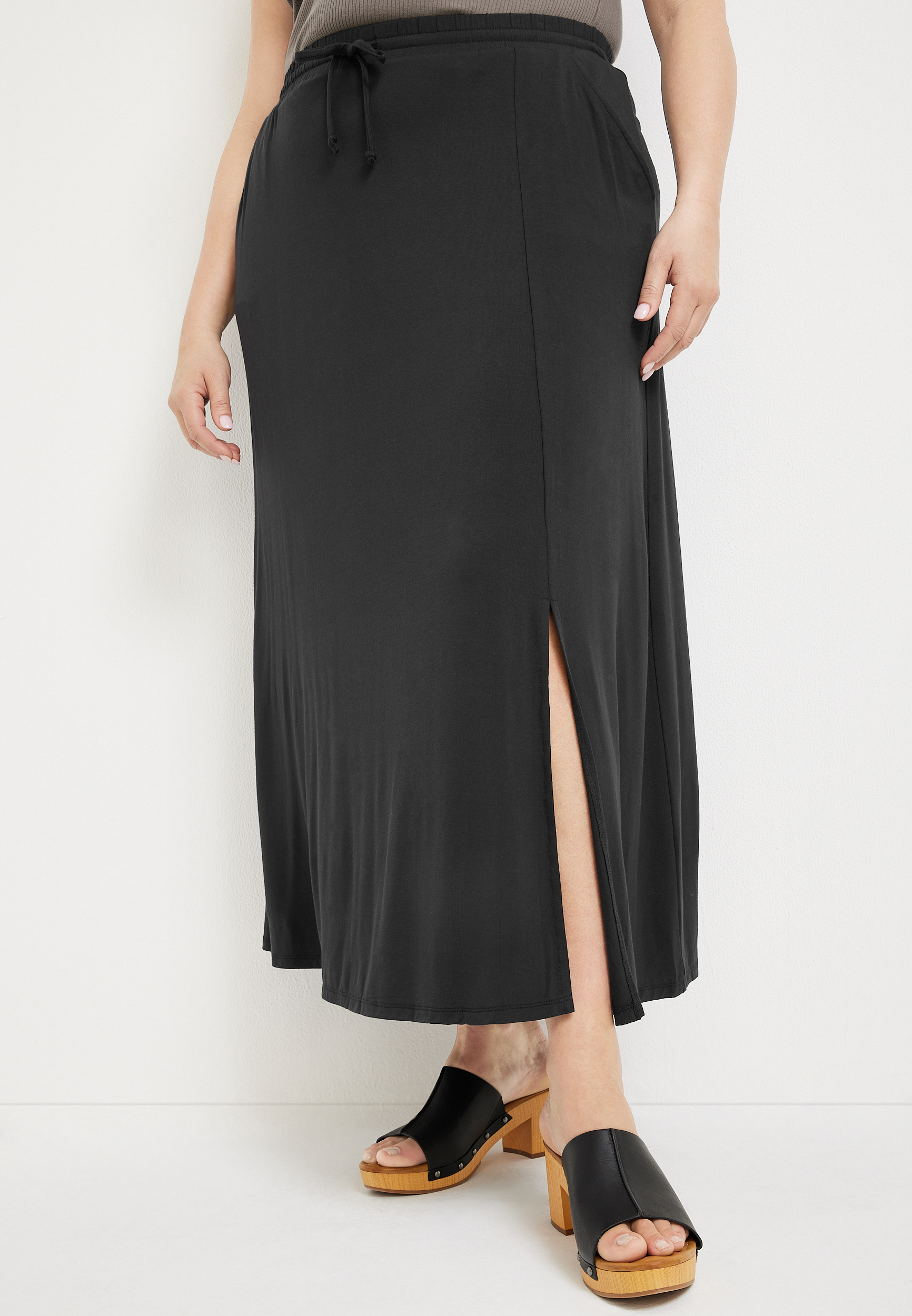 Plus Size Drawstring Waist High Rise Maxi Skirt, C106, large