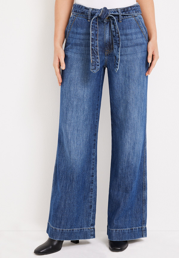 m jeans by maurices™ Tie Waist Wide Leg Nonstretch Super High Rise Jean ...