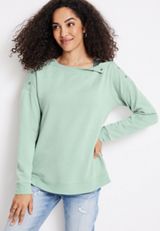 Snap Shoulder Fleece Sweatshirt, SAGE, small