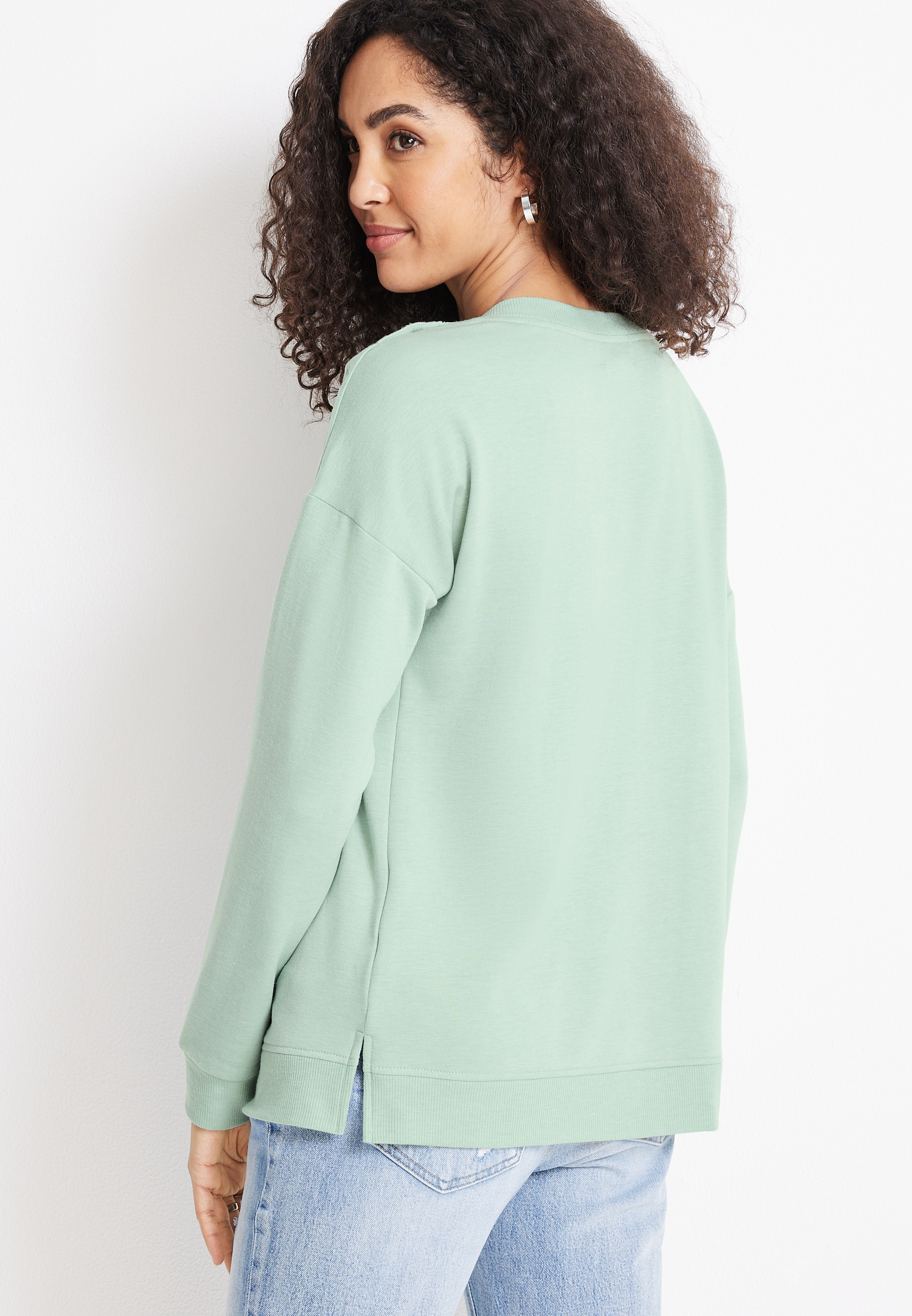 Snap Shoulder Fleece Sweatshirt, SAGE, large