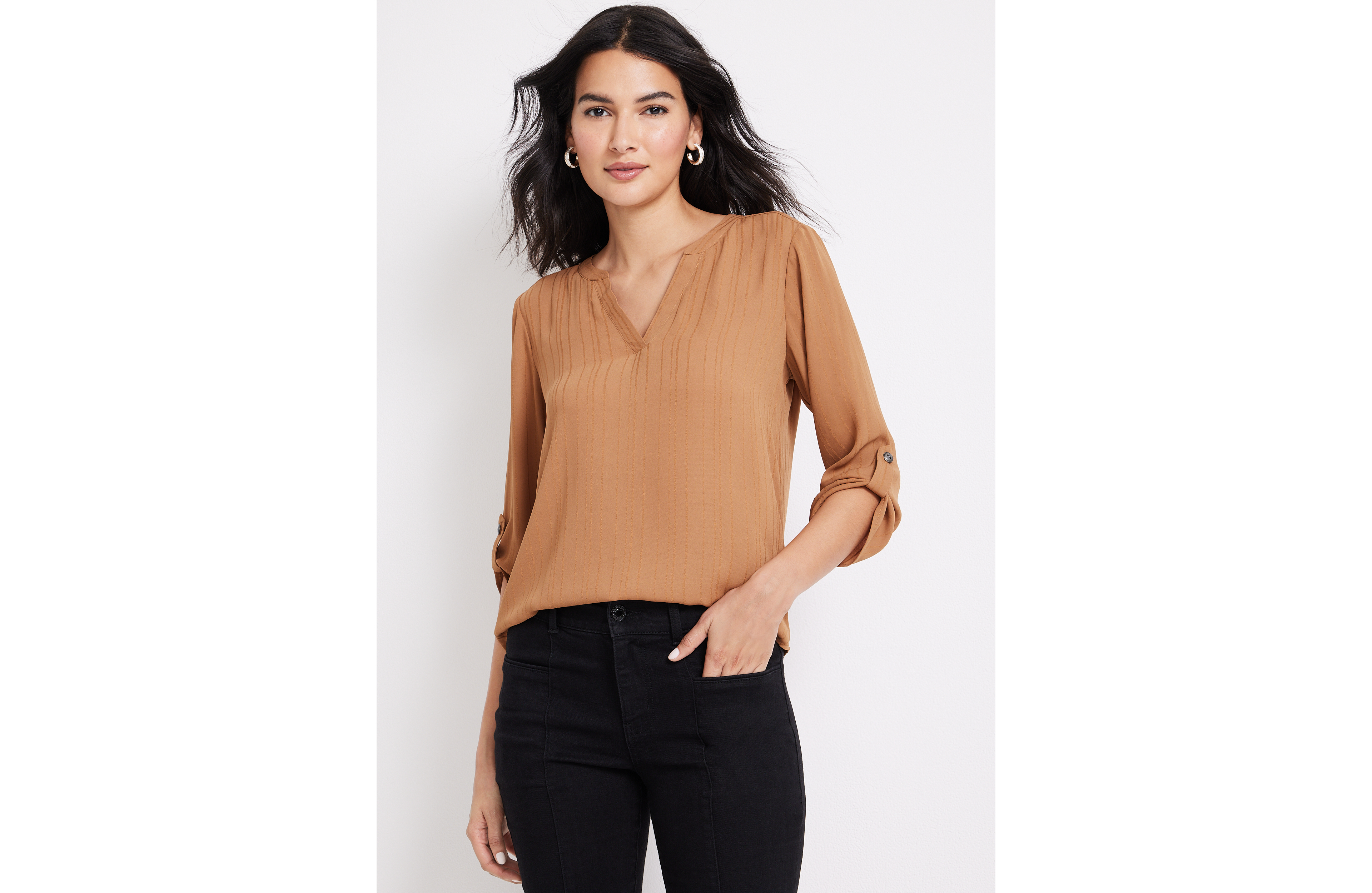 Atwood Textured 3/4 Sleeve Popover Blouse