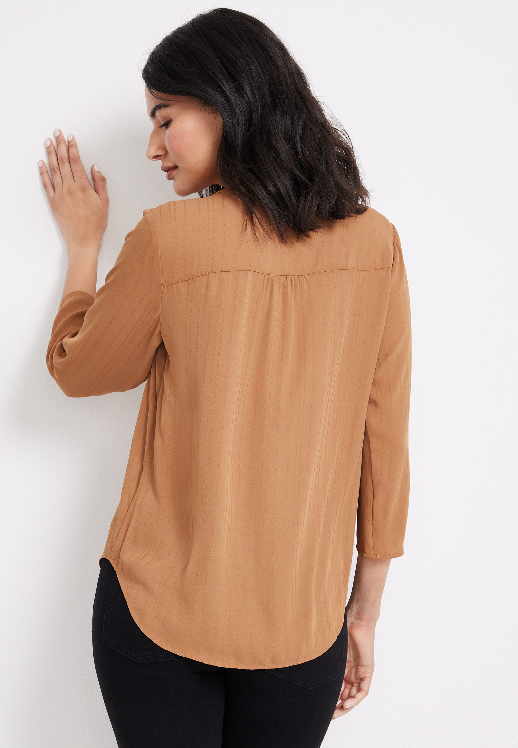 Atwood Textured 3/4 Sleeve Popover Blouse, C520, large
