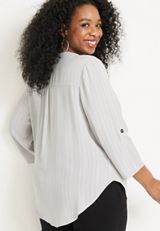 Plus Size Atwood Textured 3/4 Sleeve Popover Blouse, C388, small
