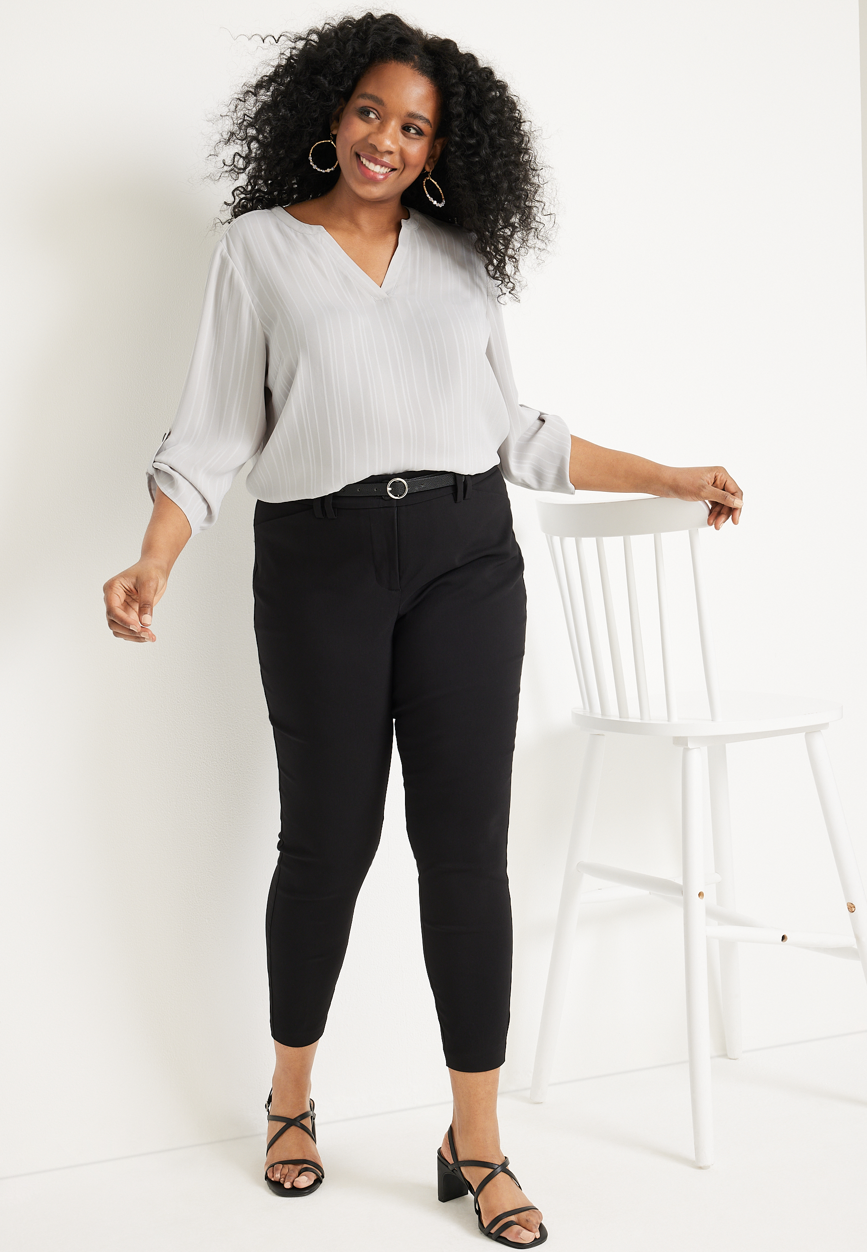 Plus Size Atwood Textured 3/4 Sleeve Popover Blouse, C388, large