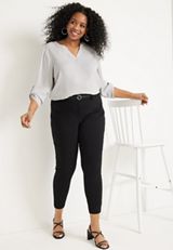 Plus Size Atwood Textured 3/4 Sleeve Popover Blouse, C388, small
