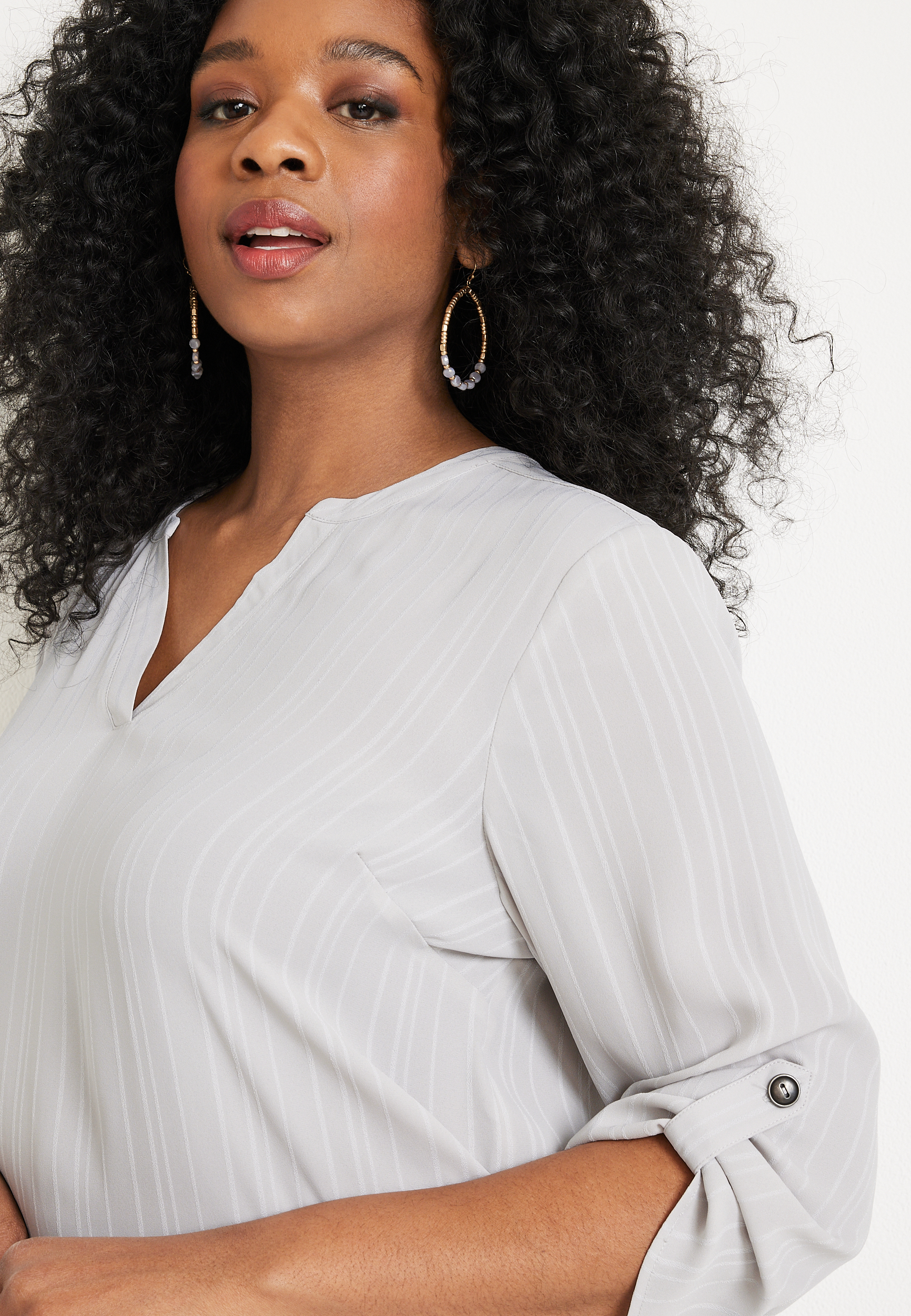 Plus Size Atwood Textured 3/4 Sleeve Popover Blouse, C388, large