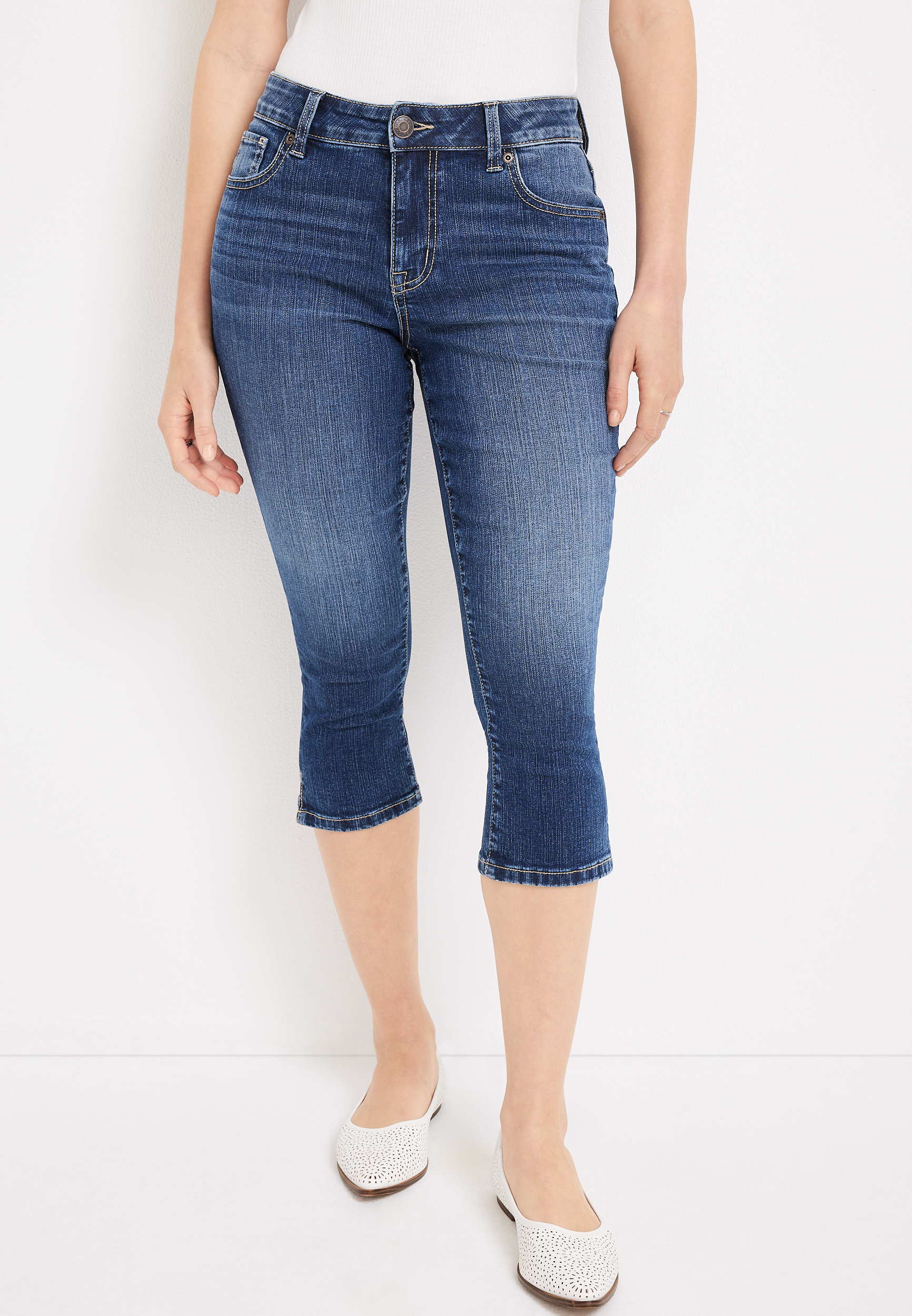 Womens Denim High Rise Capri Jeans Code Bleu Chelsea Floral