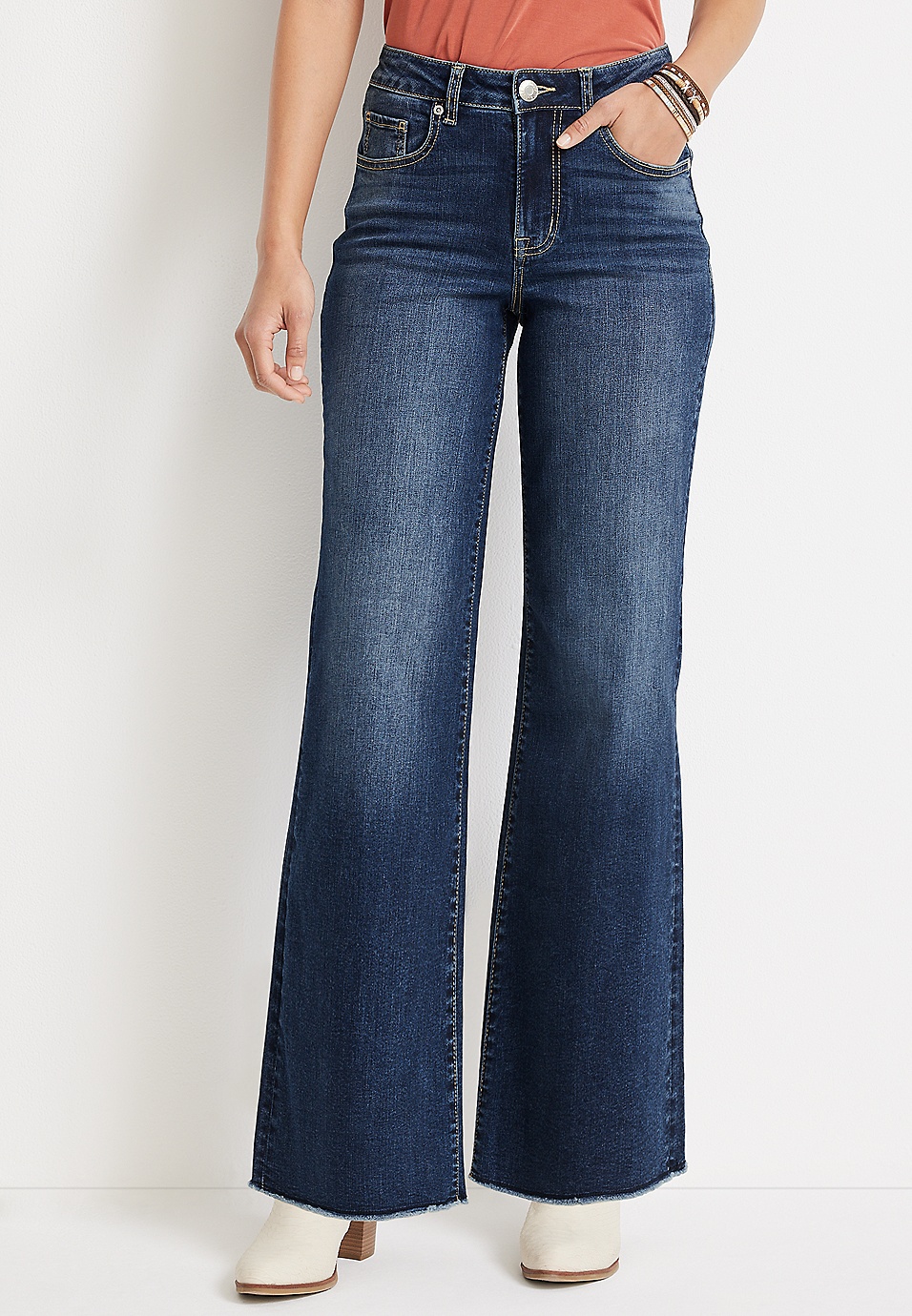 m jeans by maurices™ Wide Leg High Rise Frayed Hem Jean | maurices