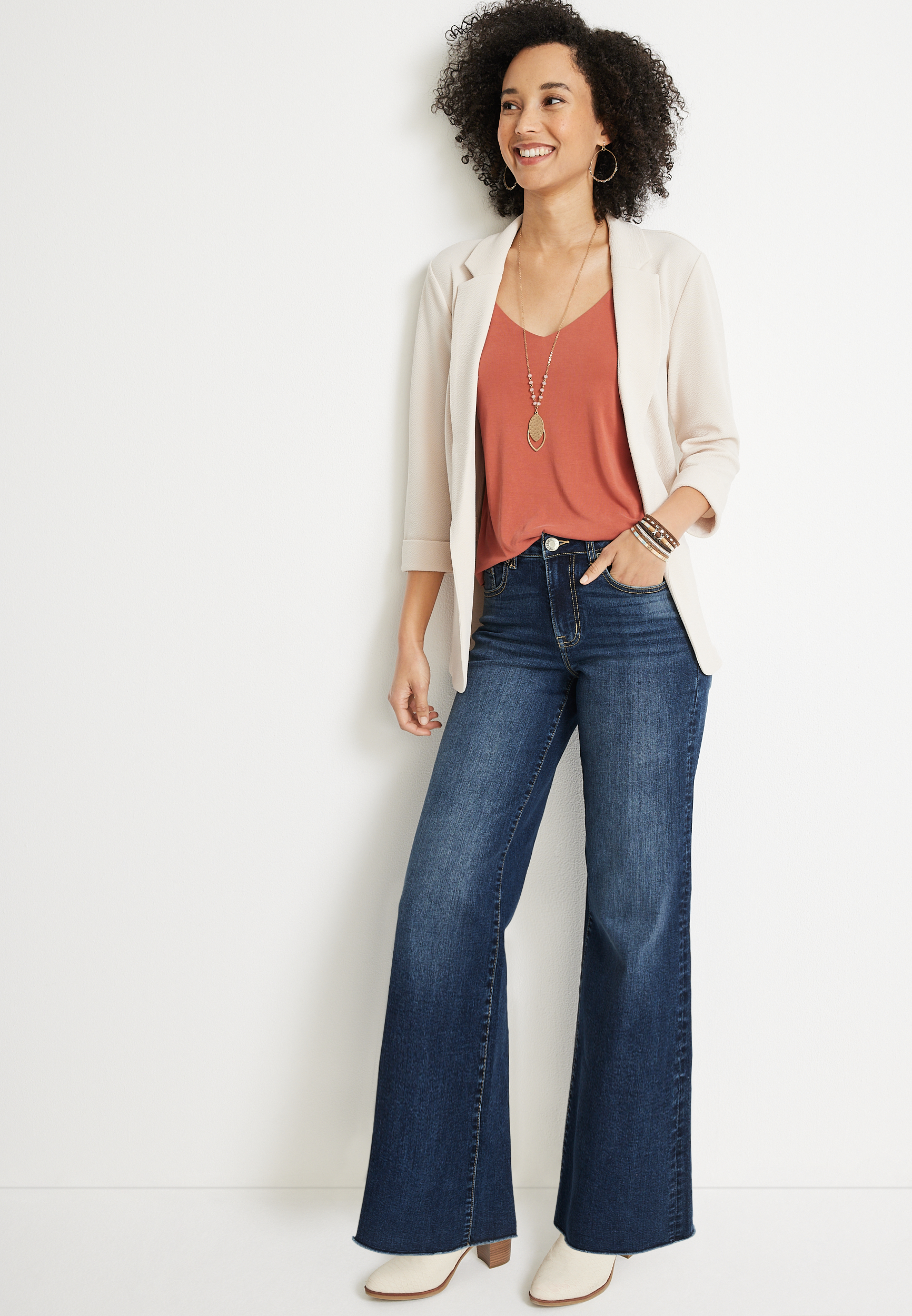 m jeans by maurices&trade; Wide Leg High Rise Frayed Hem Jean, DARK SANDBLAST, large