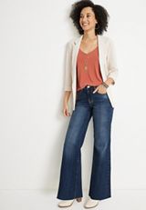 m jeans by maurices&trade; Wide Leg High Rise Frayed Hem Jean, DARK SANDBLAST, small