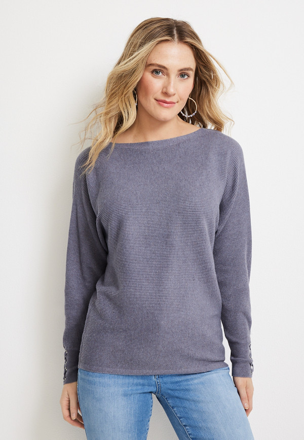 Ribbed Knit Boat Neck Sweater