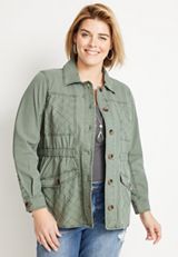 Plus Size Twill Utility Jacket, C2977, small