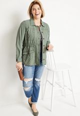 Plus Size Twill Utility Jacket, C2977, small