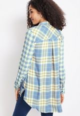 Cabin Plaid High Low Tunic Button Down Shirt, , small
