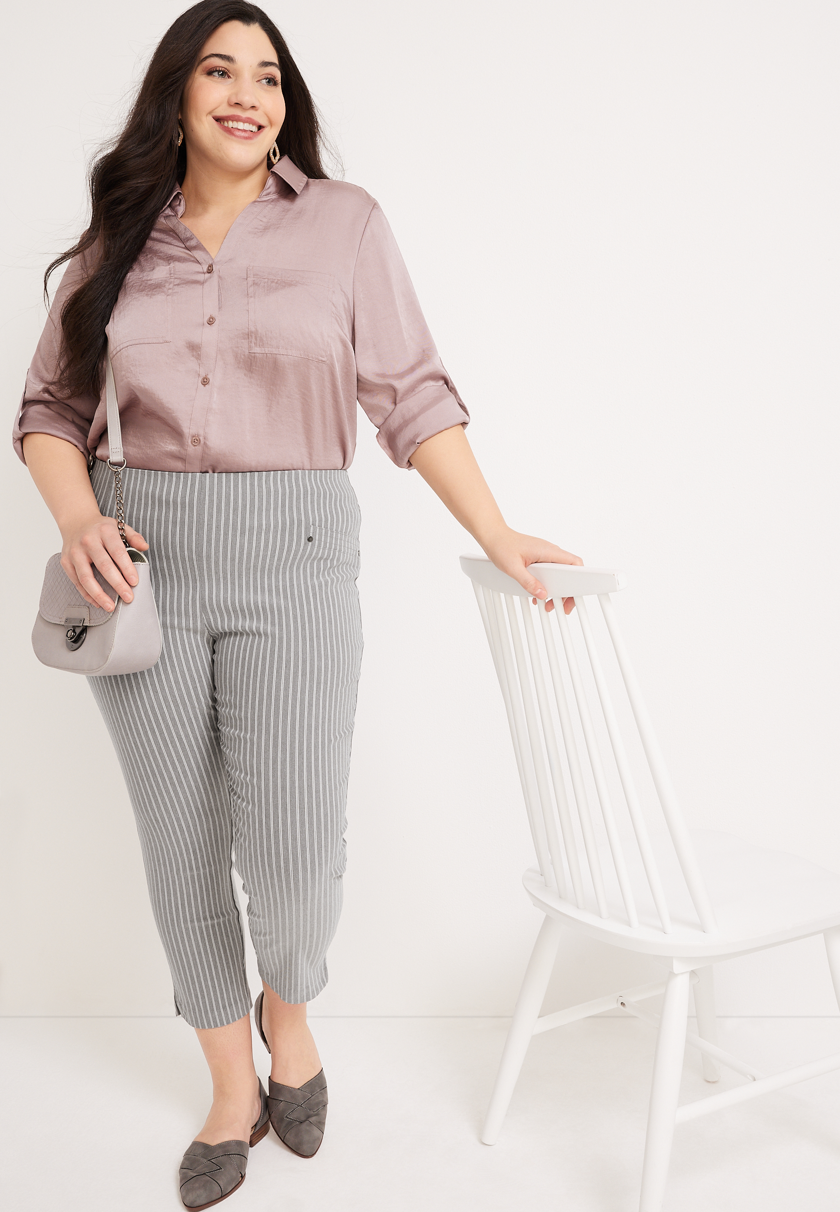 Plus Size Bengaline Striped Cropped Dress Pant, C1755, large