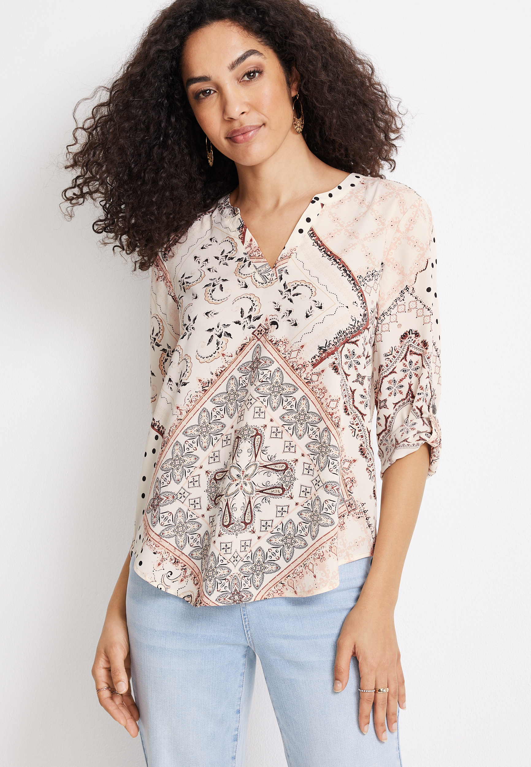 Atwood 3/4 Sleeve Popover Blouse | maurices