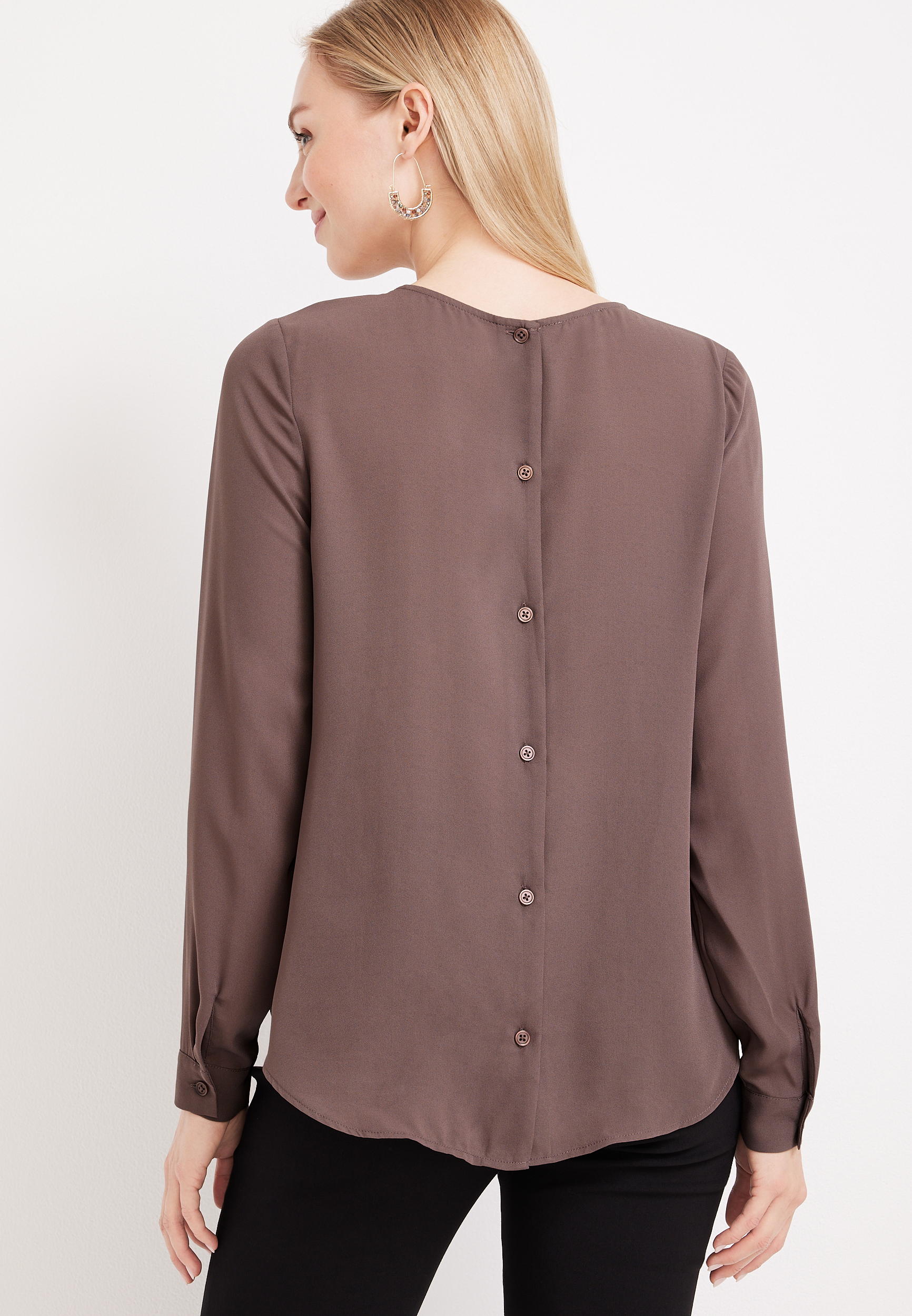 Solid Button Back Blouse | maurices