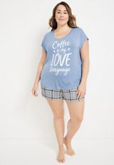 Graphic Tee And Shorts Pajama Set, C6398, small