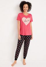 Love Graphic Tee And Jogger Pajama Set, , small