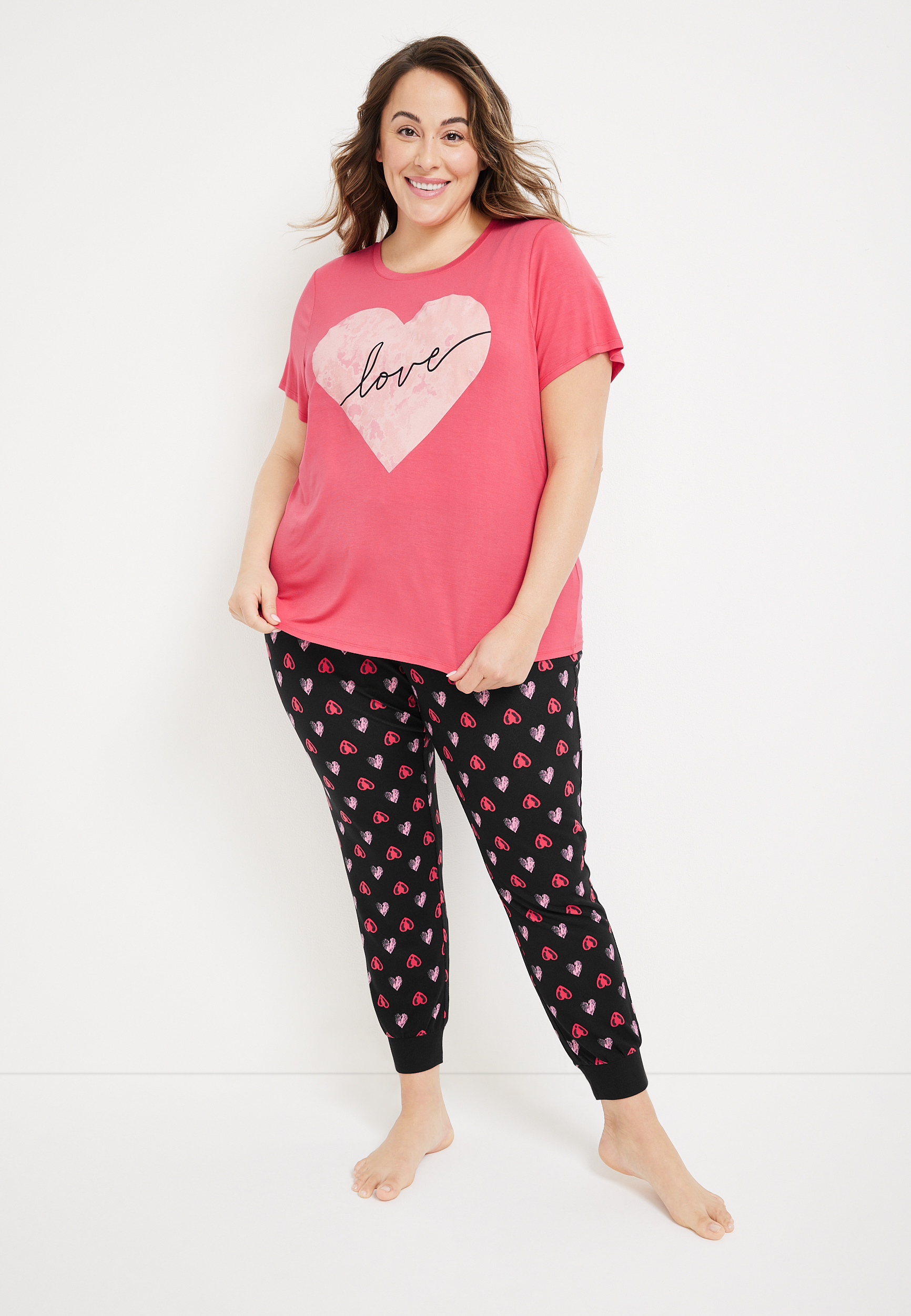 Love Graphic Tee And Jogger Pajama Set, , large