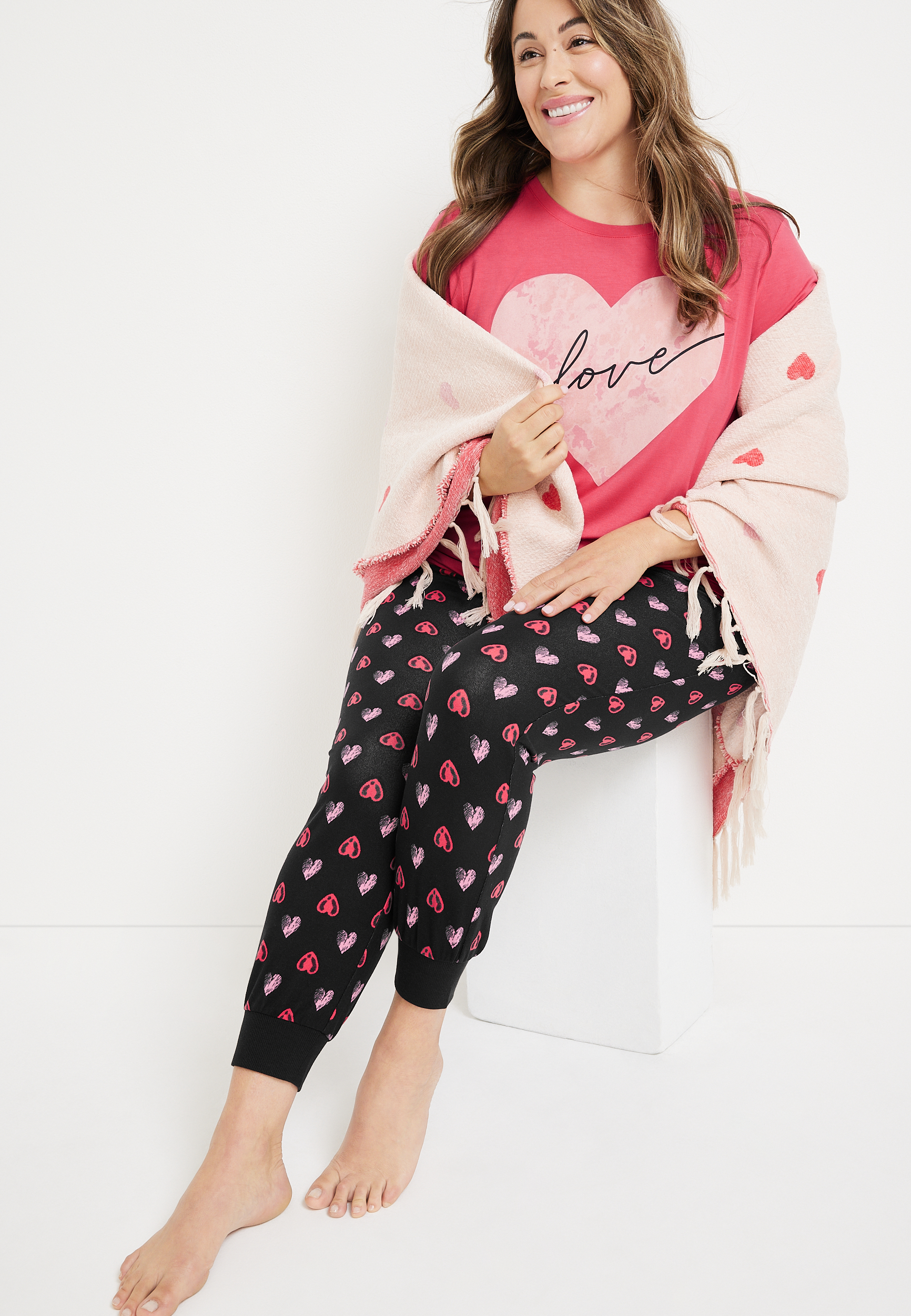 Love Graphic Tee And Jogger Pajama Set, , large