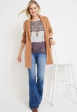 24/7 Alexandria Floral Striped Colorblock Knot Hem Tee, C6273, small