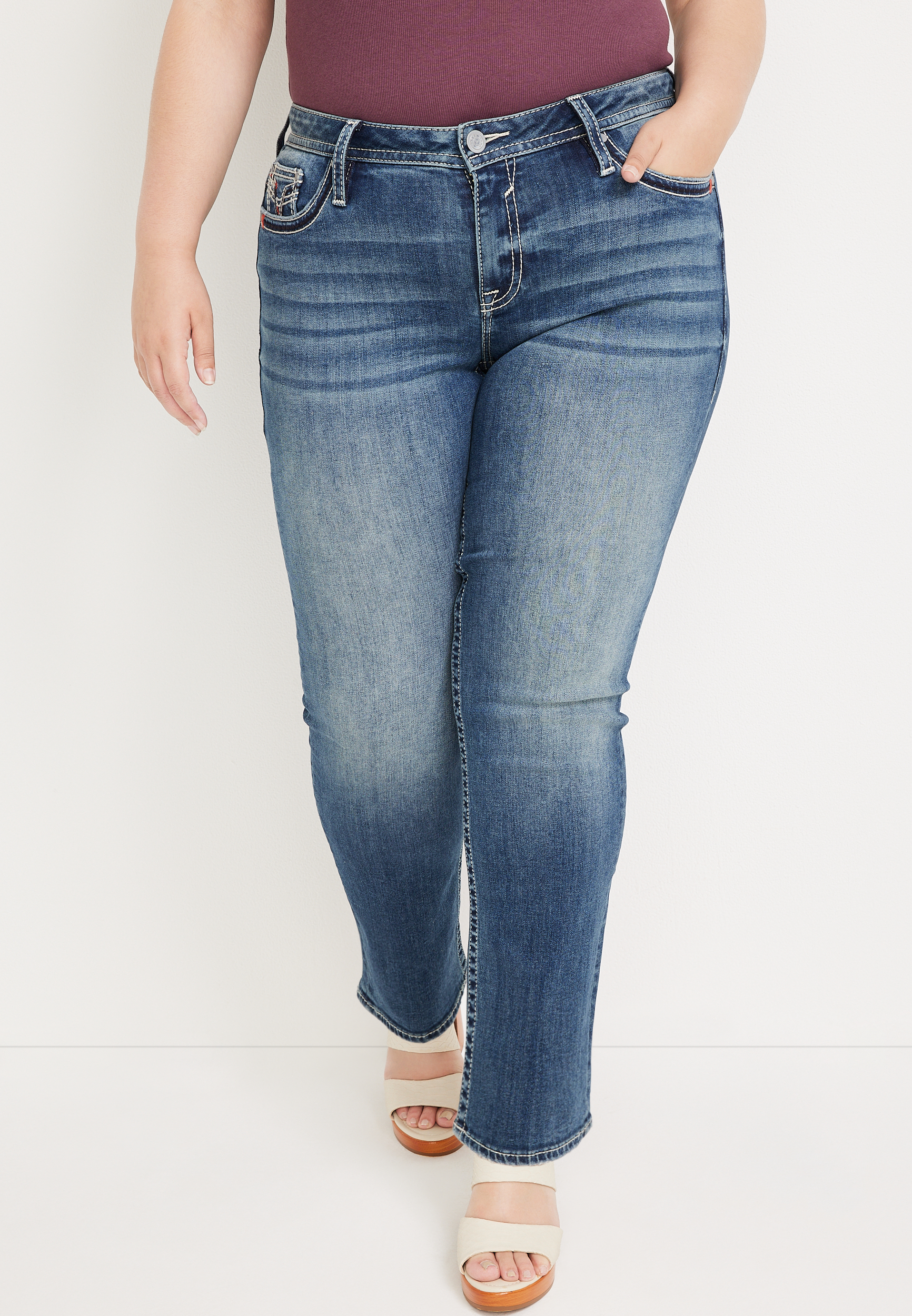 Plus Size Vigoss&reg; Straight Heritage Mid Rise Red Stitched Pocket Jean, C3337, large
