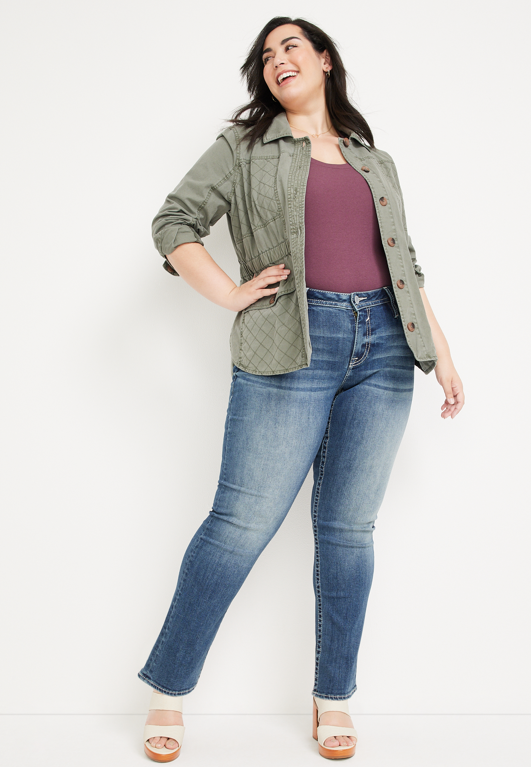 Plus Size Vigoss&reg; Straight Heritage Mid Rise Red Stitched Pocket Jean, C3337, large