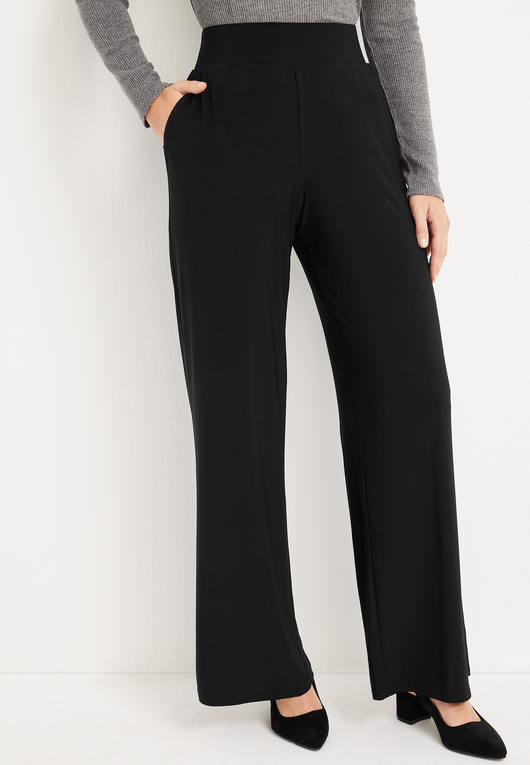 Black High Rise Wide Leg Pant | maurices