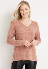 V Neck Side Button Sweater, , small