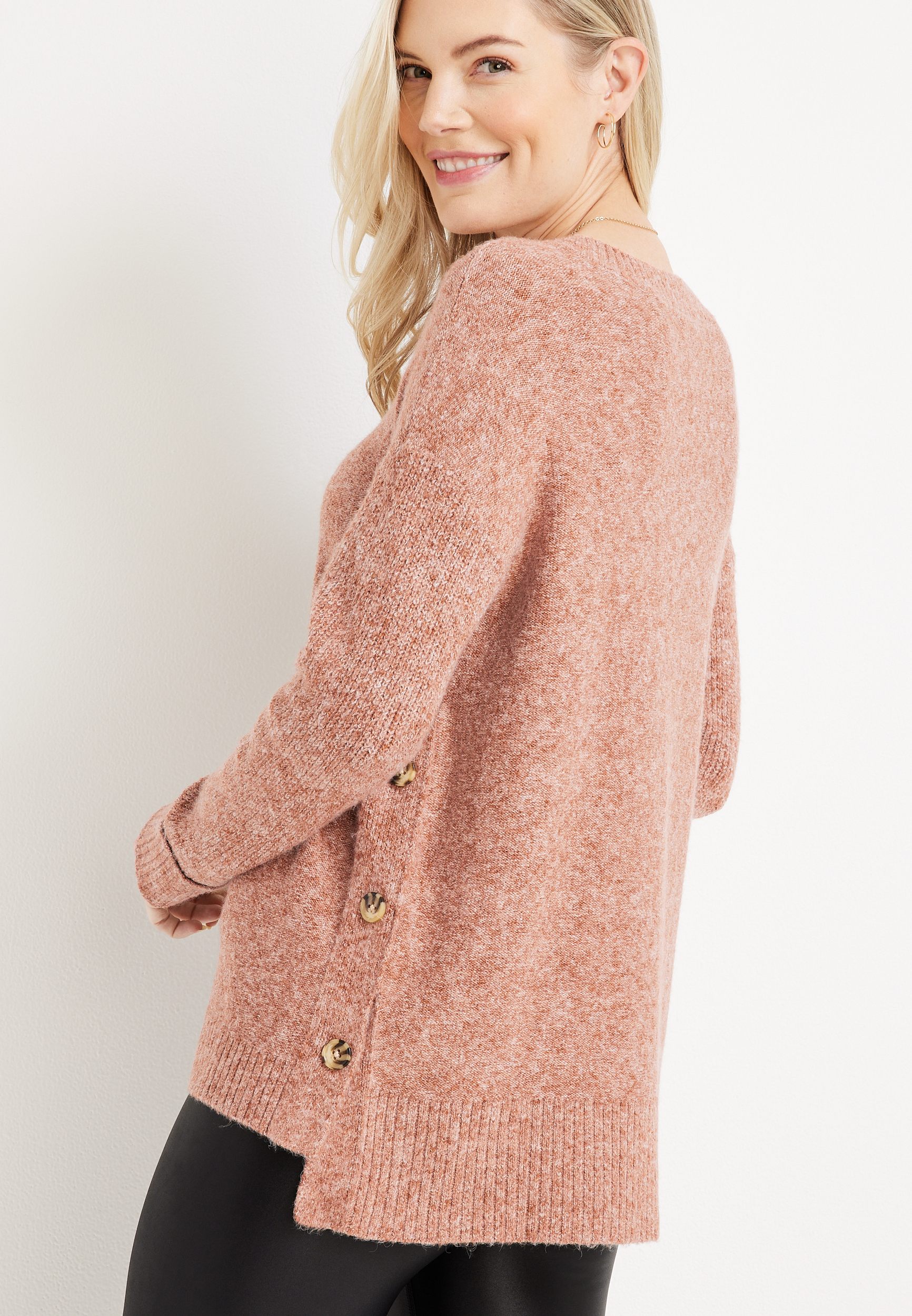 V Neck Side Button Sweater, , large