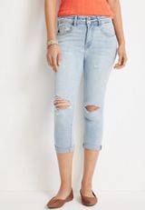 KanCan&trade; High Rise Ripped Capri, LIGHT SANDBLAST, small