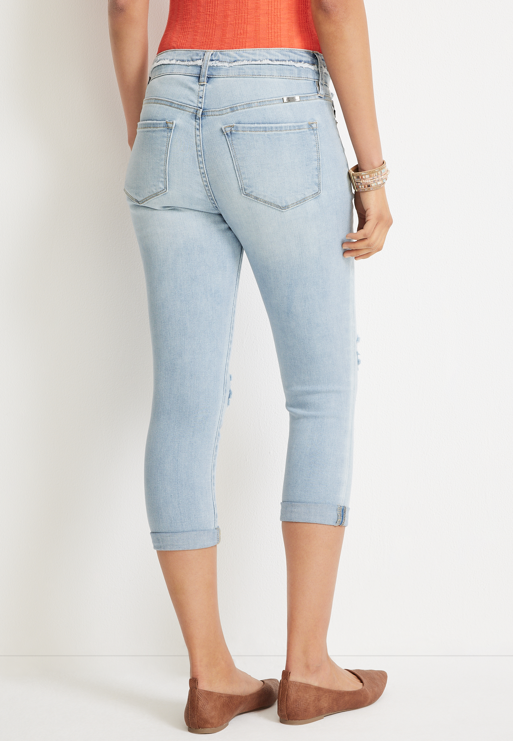 KanCan&trade; High Rise Ripped Capri, LIGHT SANDBLAST, large